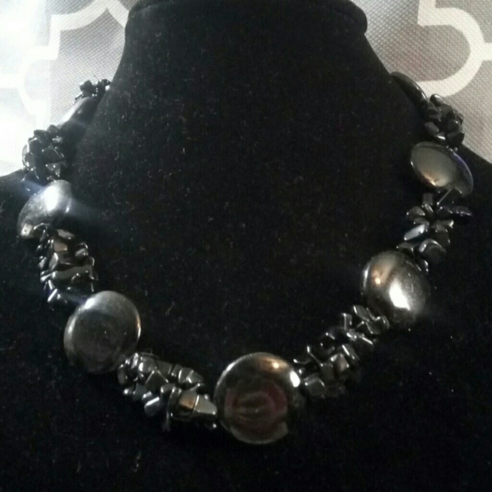Black glass bead statement necklace